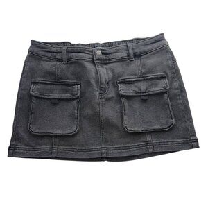 Wild Fable Black Denim Mini Skirt With Front Pockets & Elastic Waistband Size M